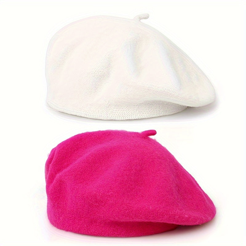 2-Pack Classic Beret Hats for Women,