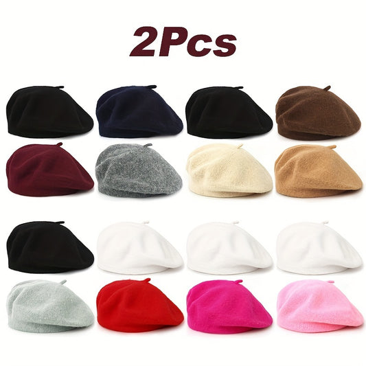 2-Pack Classic Beret Hats for Women,