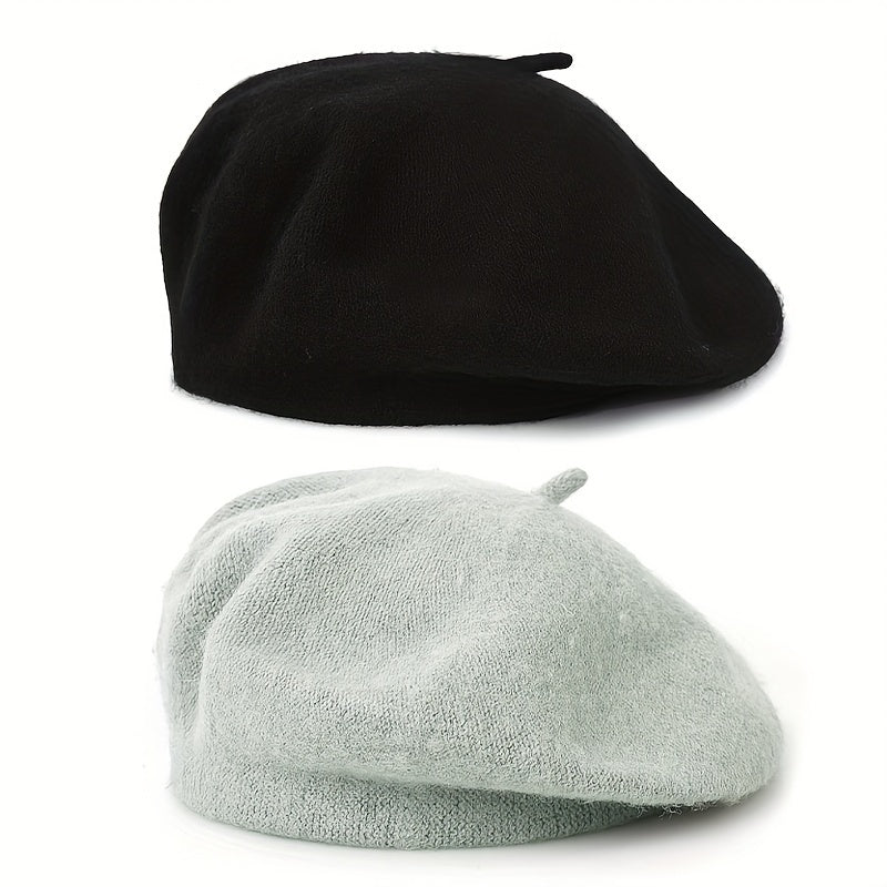 2-Pack Classic Beret Hats for Women,