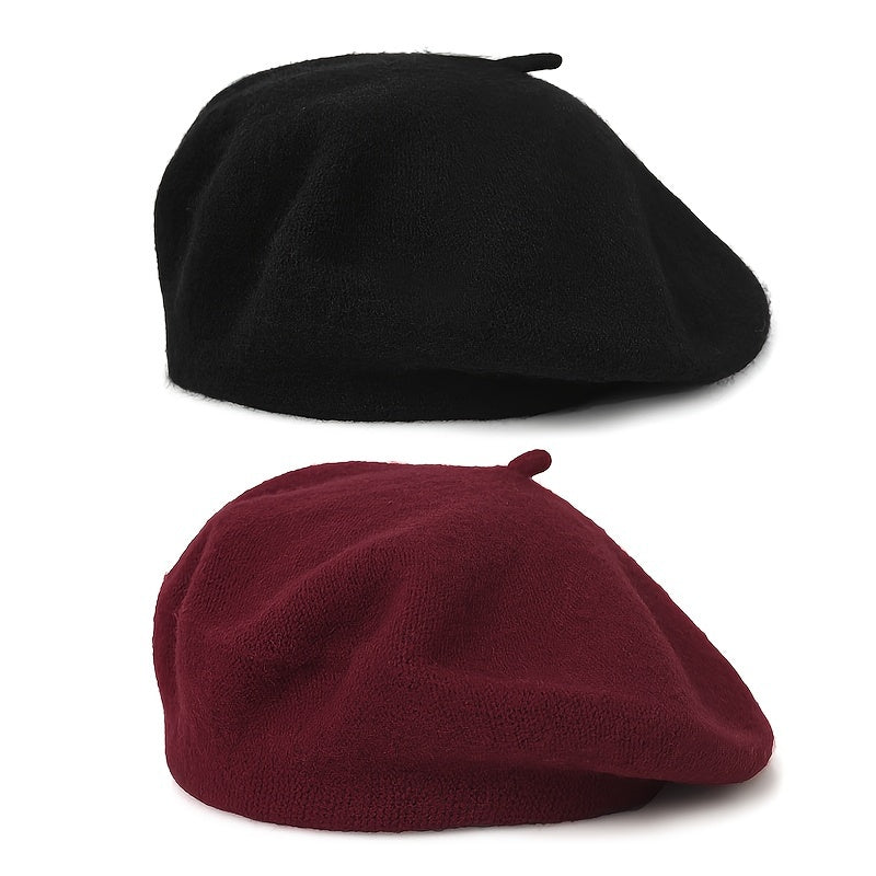 2-Pack Classic Beret Hats for Women,