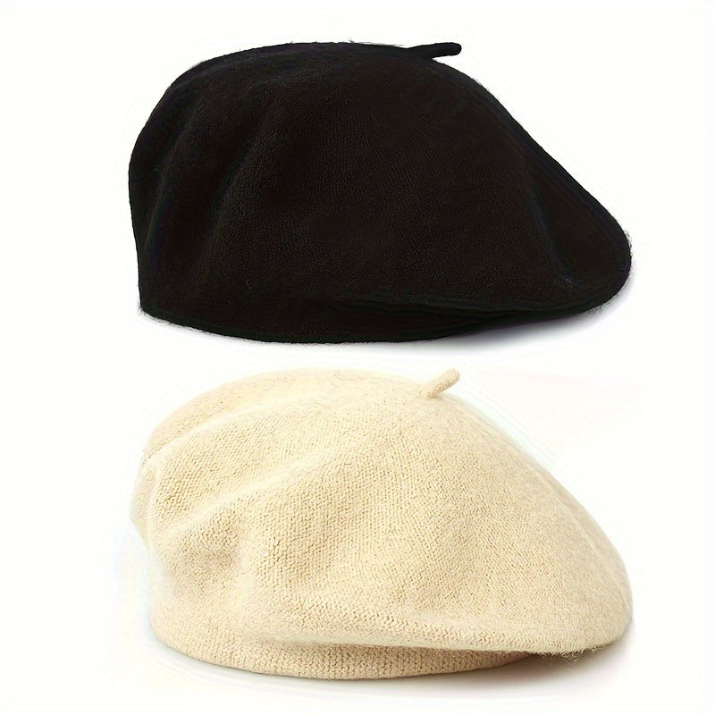 2-Pack Classic Beret Hats for Women,