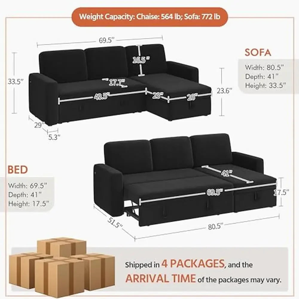 Sectional Sofa Bed with Trundle Reversible Sleeper Couch