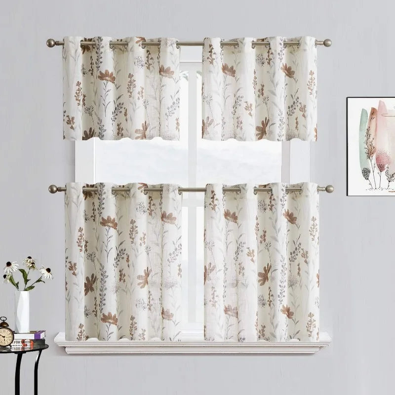 Printed Sheer Curtains Linen Textured for Living Room