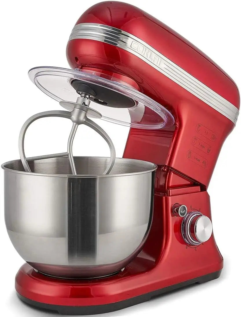 6 Speed Dough Mixer Metal Lid with Stainless Steel Bowl,