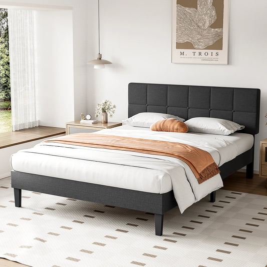 Headboard  with   Wooden Platform Bed Frame