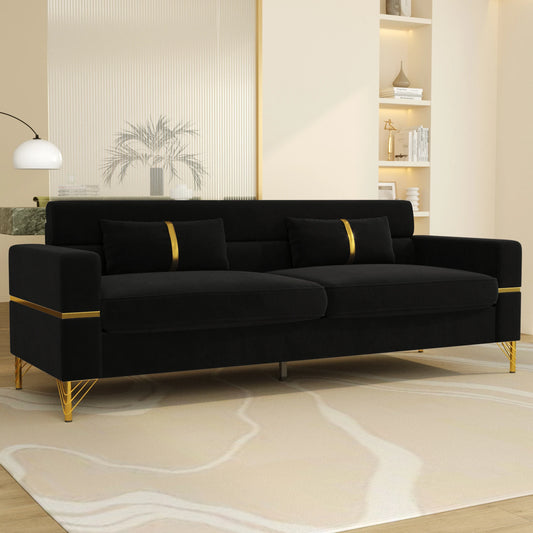 86 Inch Velvet Sofa with Gold Legs