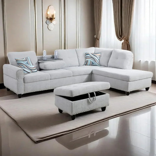 Lounge Sofa with Reversible Cup Holder & Chaise,