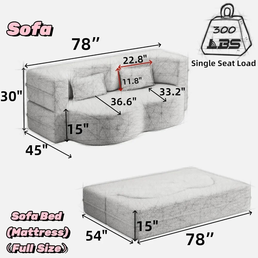 Couch Convertible Sofa Bed with 2 Pillows