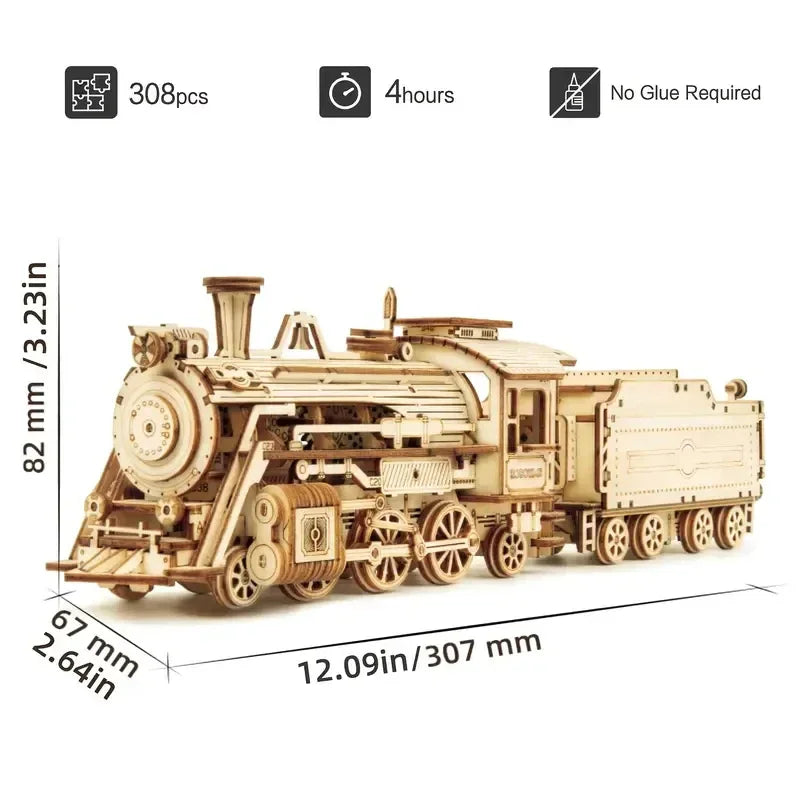 Locomotive Model With  Wooden Puzzle Block Kits Assembly