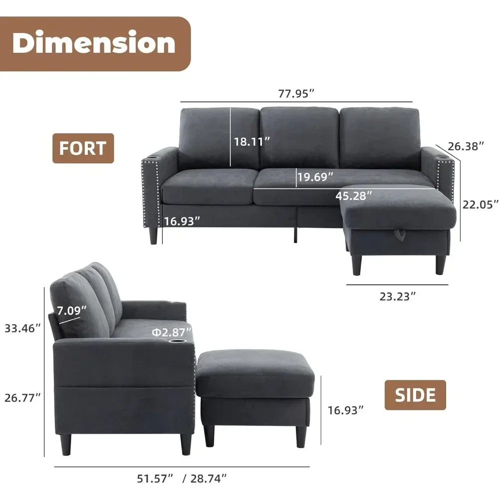 Convertible Sectional Couches With 3 Seats Sofas