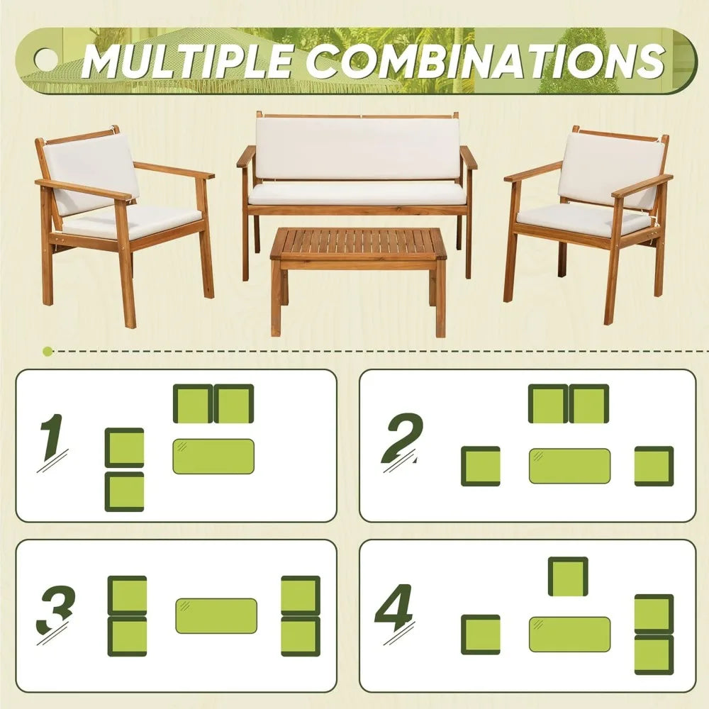 Furniture 4 Piece Outdoor Acacia Wood Patio