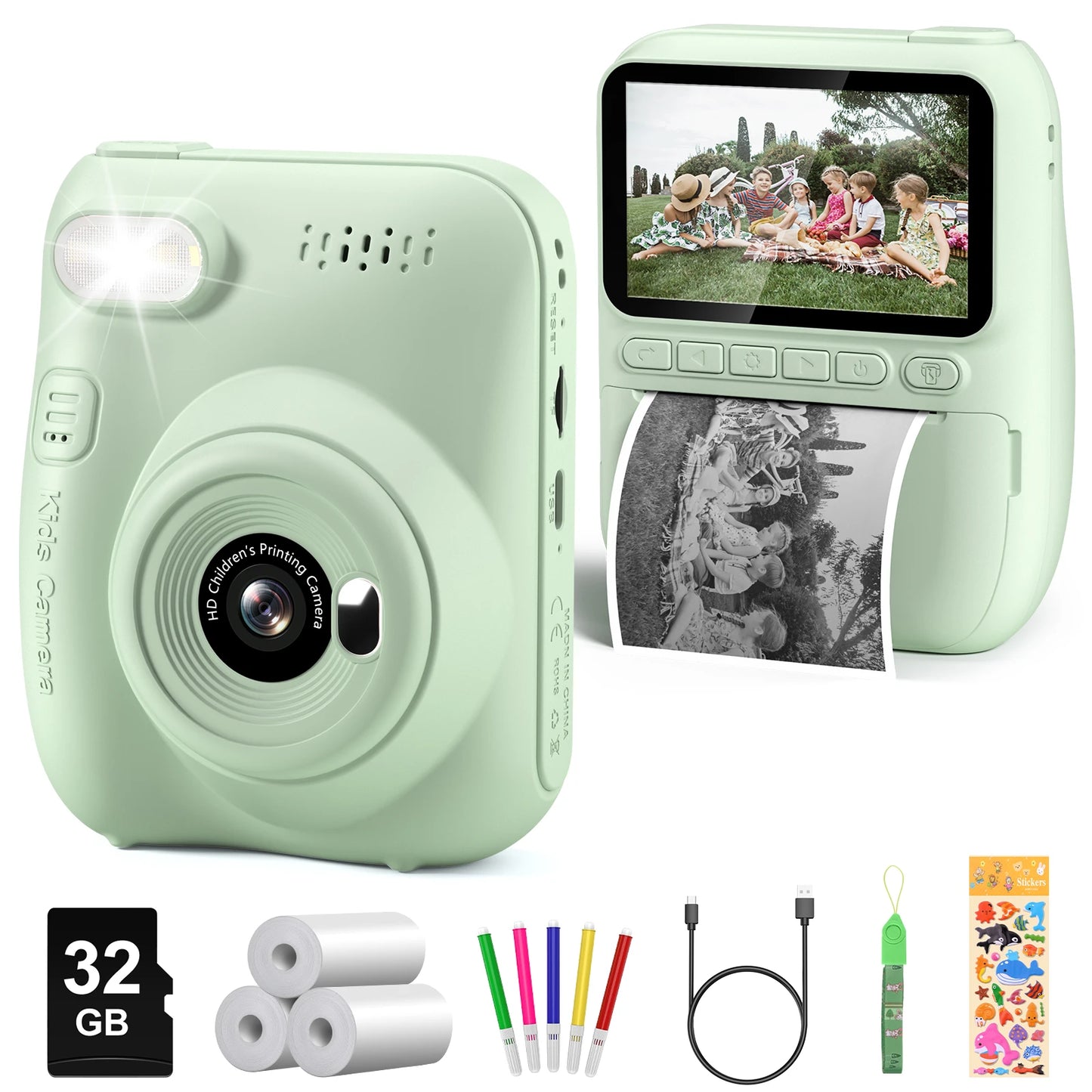 Instant Print Camera for Kids, 3.0" Kids Camera for 6-12 Year, 32MP HD 1080P Digital Camera with 3 Rolls of Printer Paper