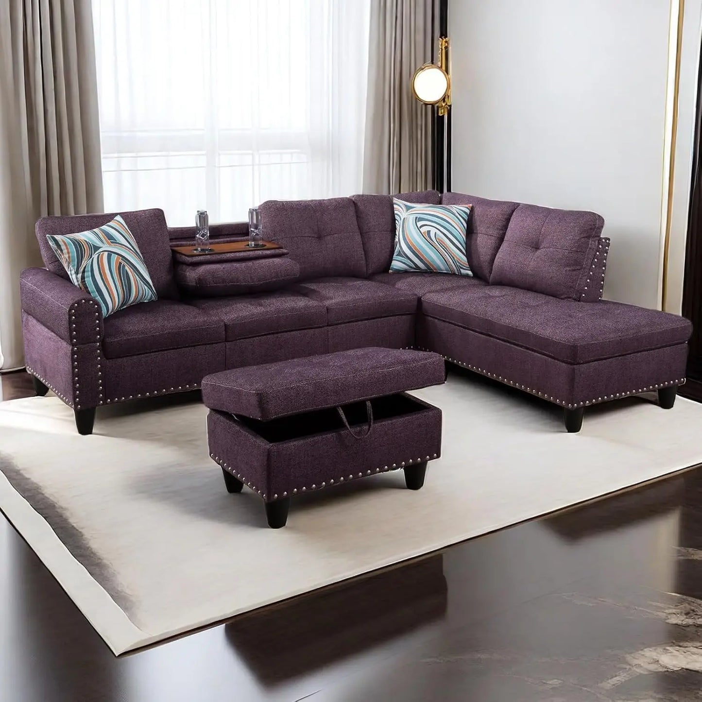 Lounge Sofa with Reversible Cup Holder & Chaise,