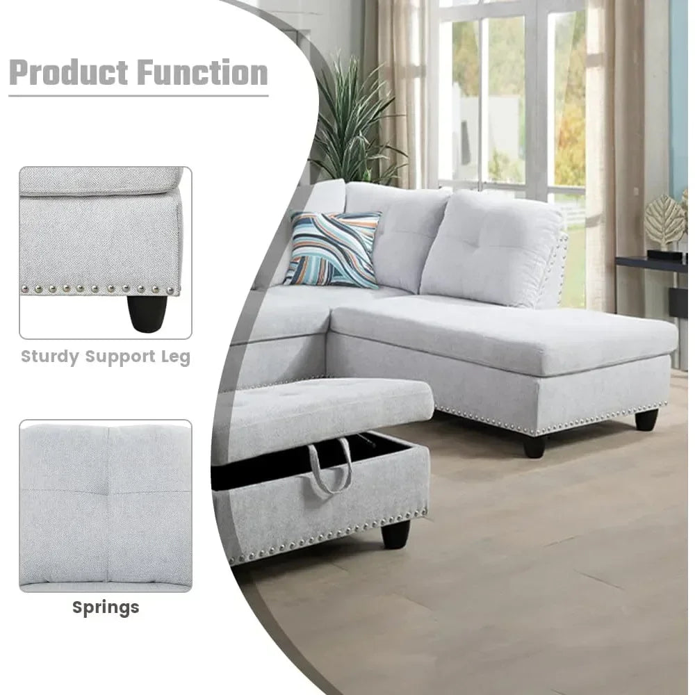 Lounge Sofa with Reversible Cup Holder & Chaise,