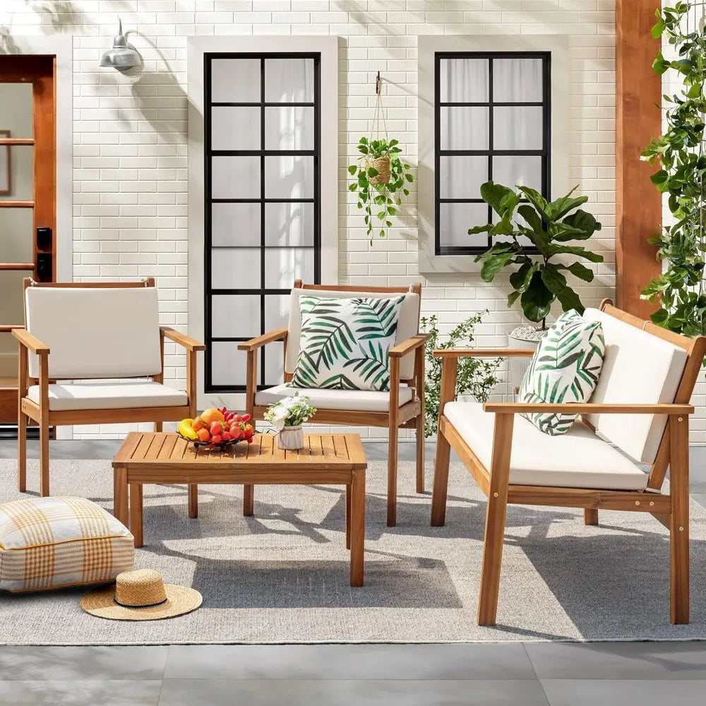 Furniture 4 Piece Outdoor Acacia Wood Patio