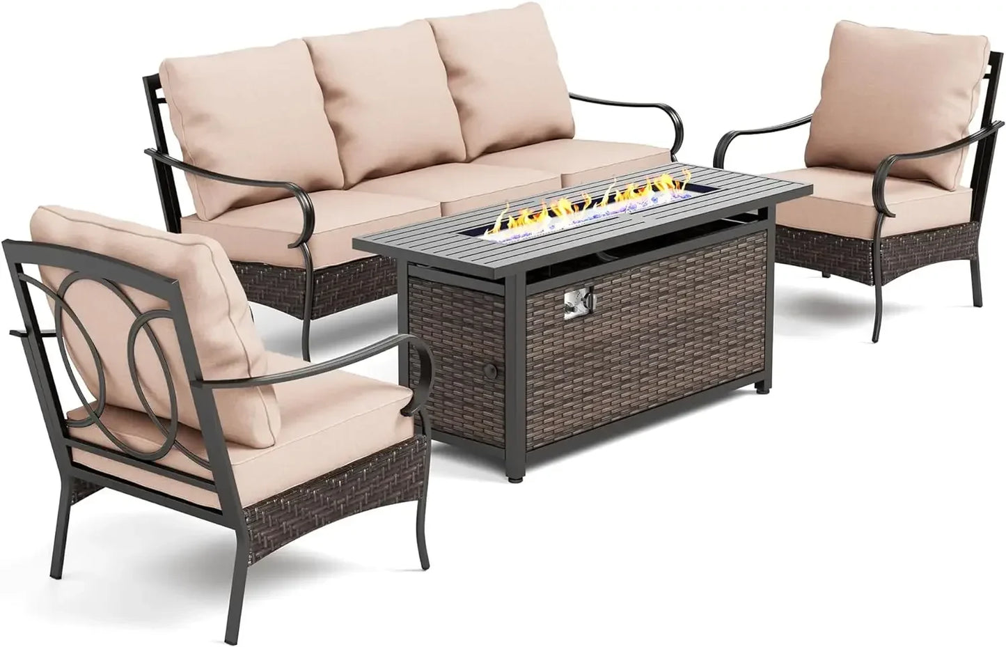 6 Pieces Outdoor Patio Furniture Set with Fire Pit Table,