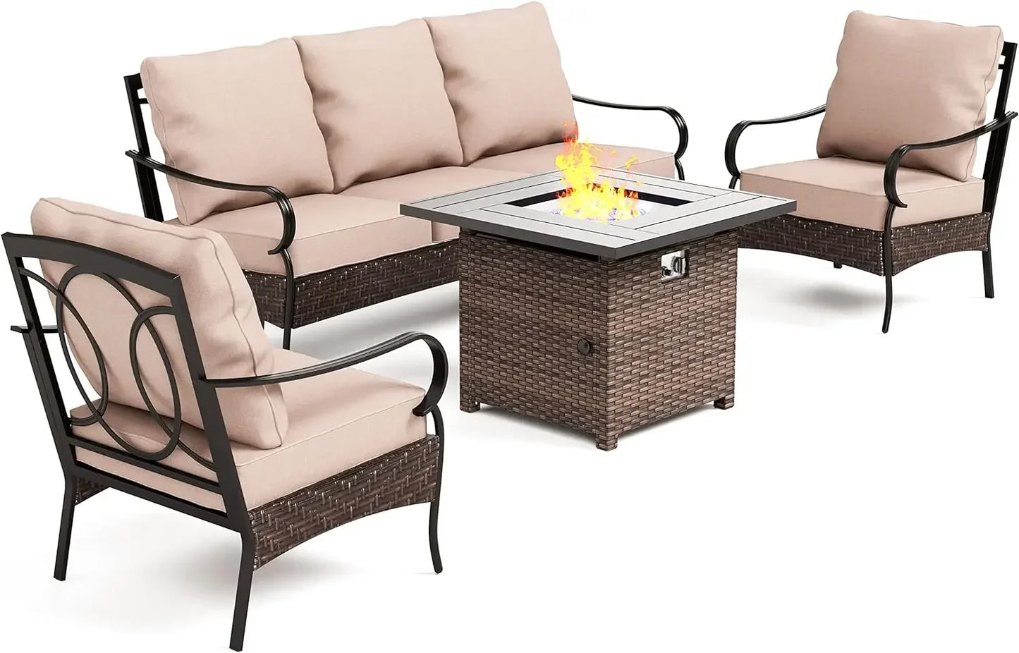 6 Pieces Outdoor Patio Furniture Set with Fire Pit Table,