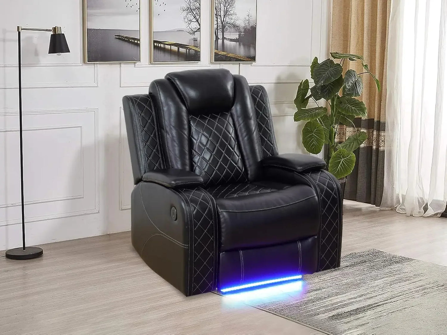 Recliner Sofa Set with LED Lights,Leather Living Room Furniture Set with USB Port/Storage Console/Cup Holders,Reclining Sofa Set