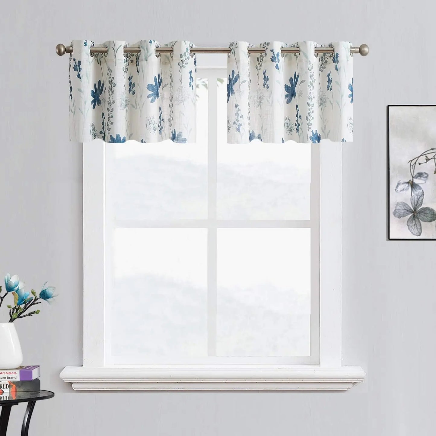 Printed Sheer Curtains Linen Textured for Living Room