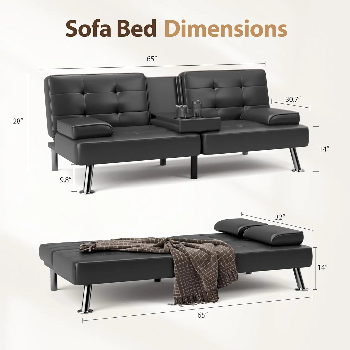 Sofa Bed Sleeper Couch Love seat  w/Removable Armrests,