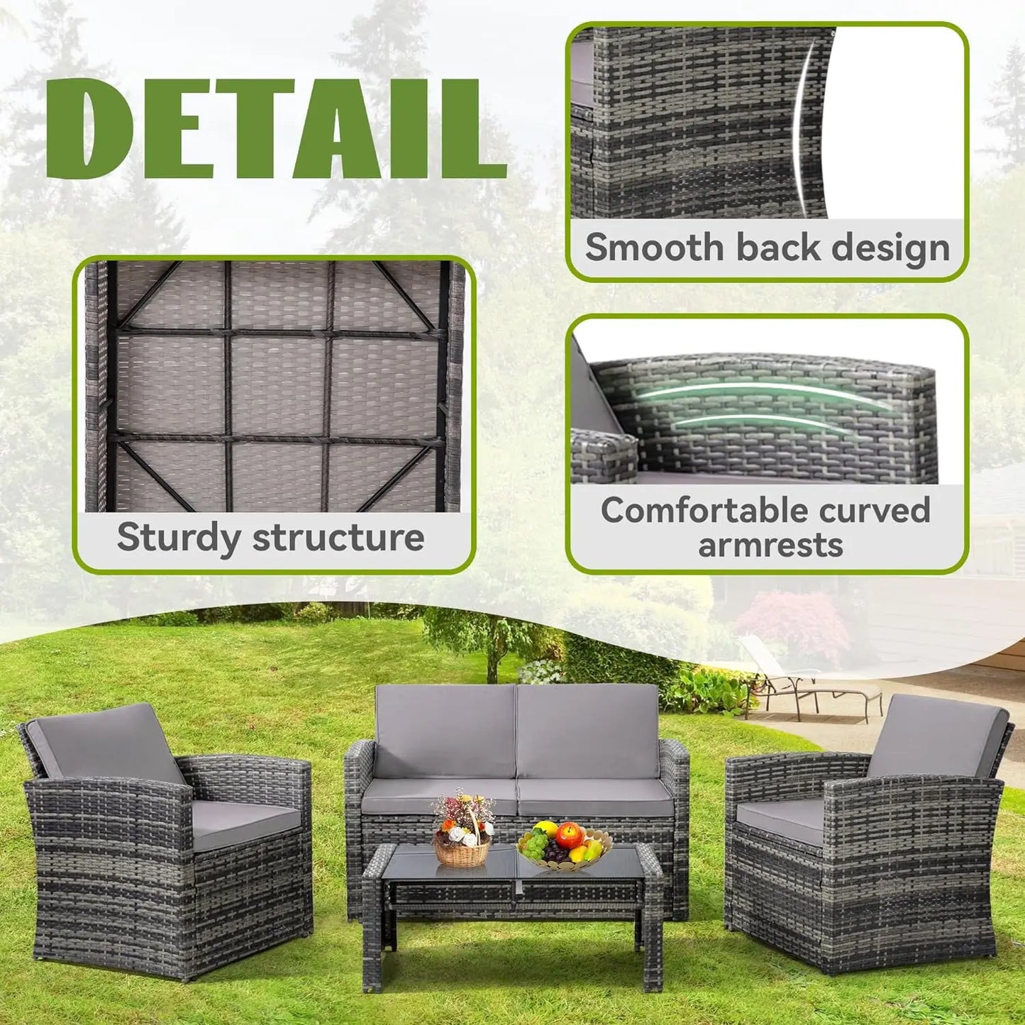 Outside Rattan Sectional Sofa Cushioned Furniture Set