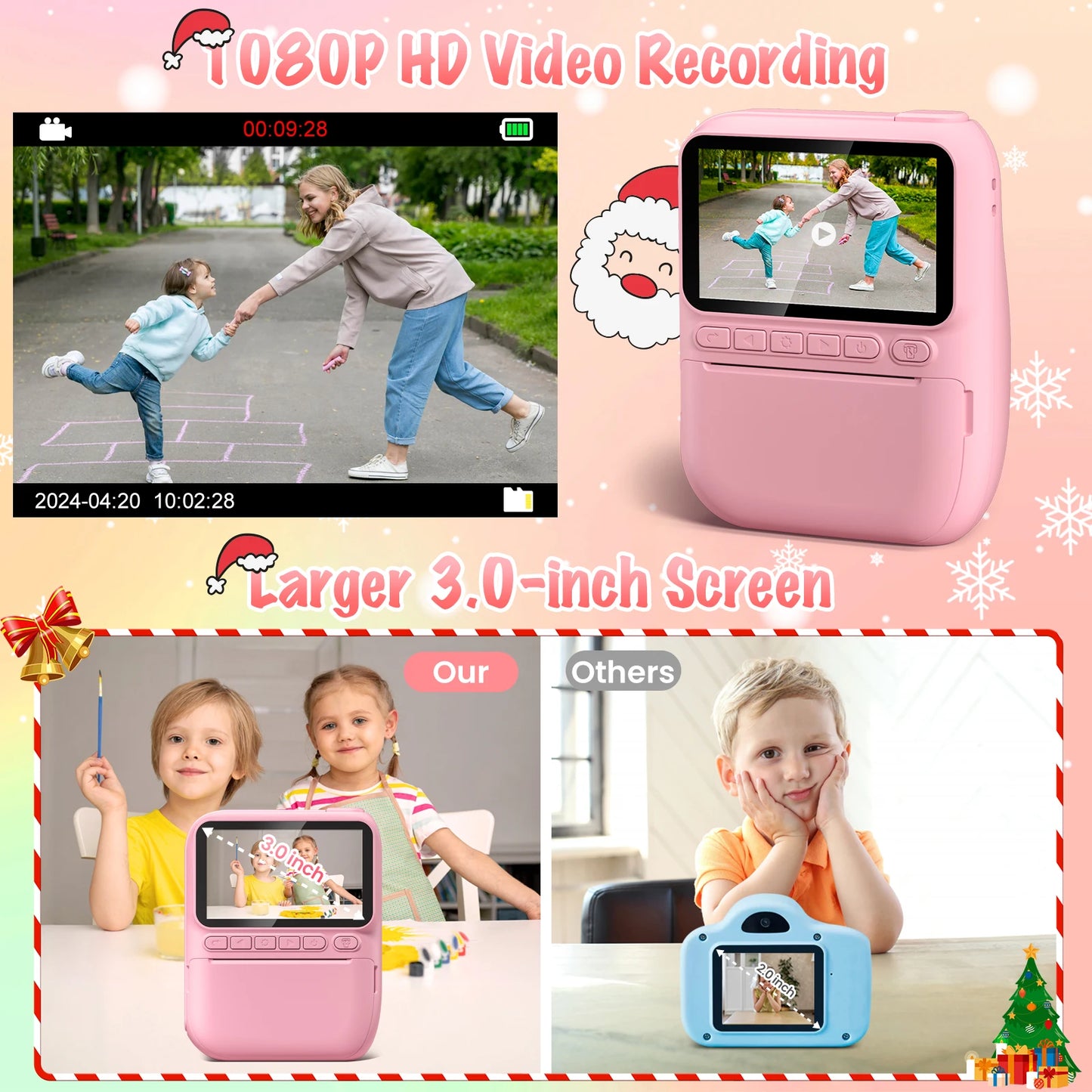 Instant Print Camera for Kids, 3.0" Kids Camera for 6-12 Year, 32MP HD 1080P Digital Camera with 3 Rolls of Printer Paper