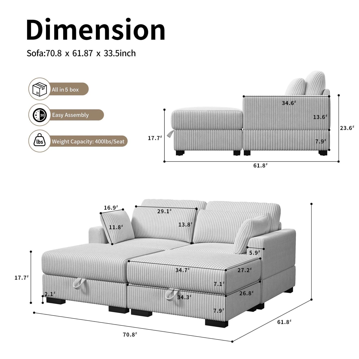 Sofa, Cloud Couch Sectional