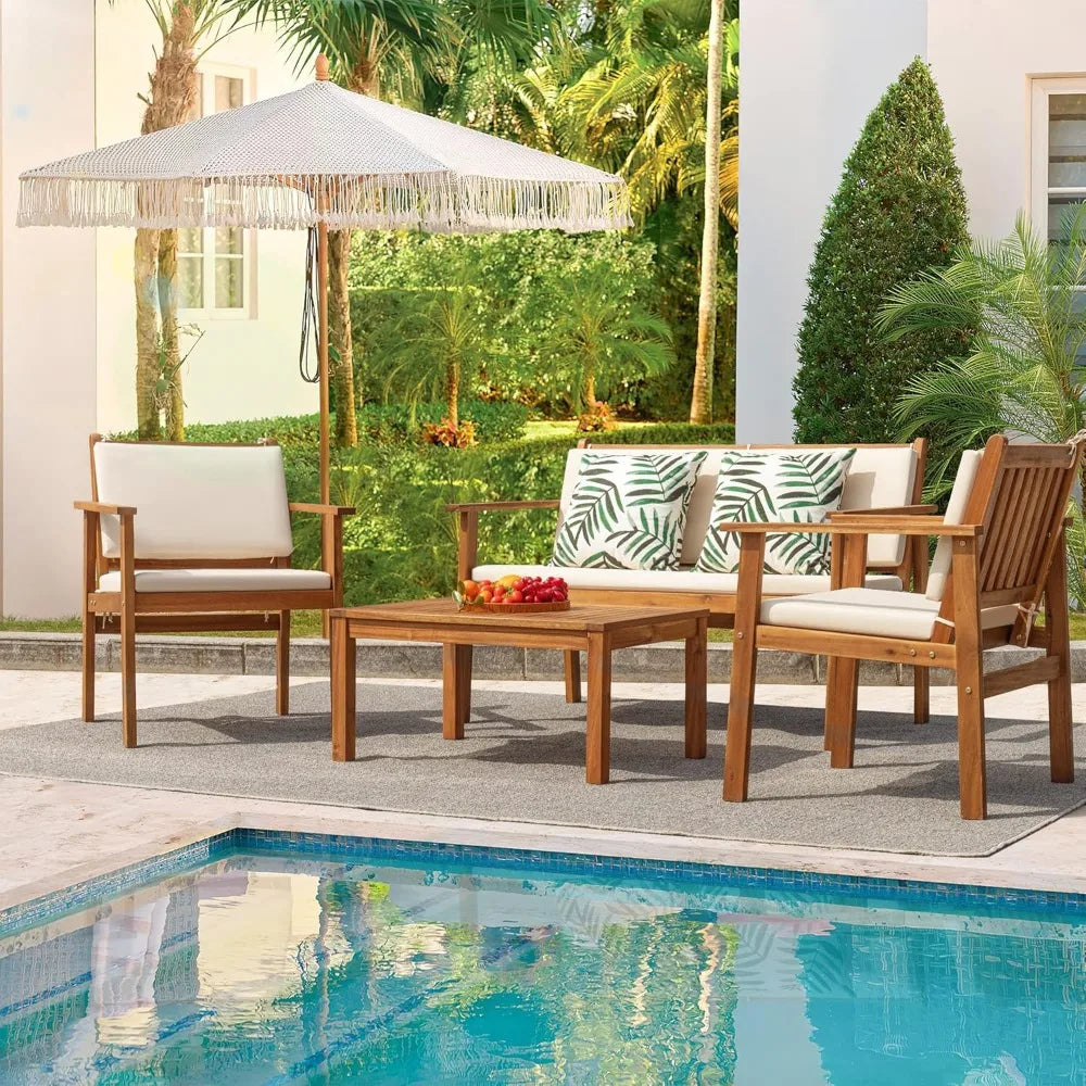 Furniture 4 Piece Outdoor Acacia Wood Patio