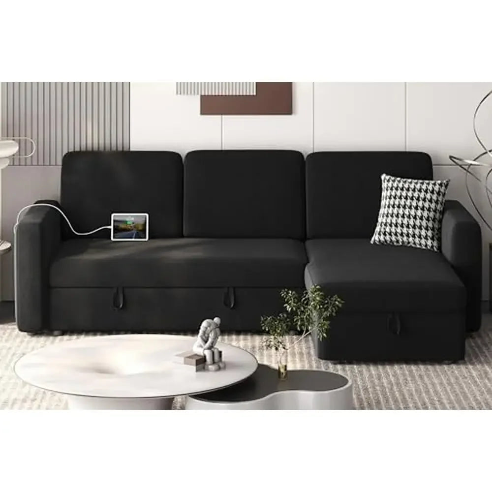 Sectional Sofa Bed with Trundle Reversible Sleeper Couch