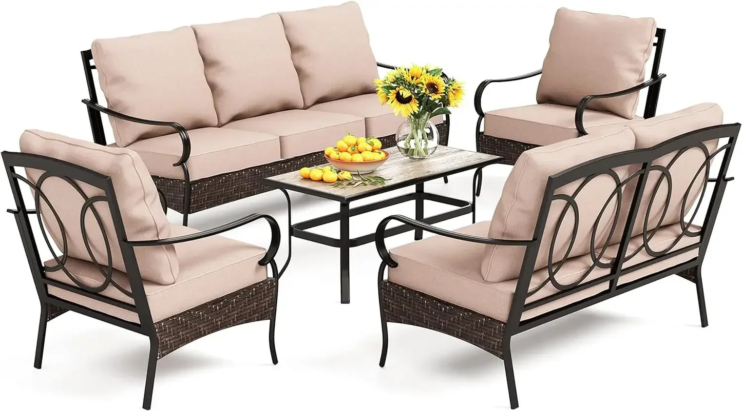 6 Pieces Outdoor Patio Furniture Set with Fire Pit Table,