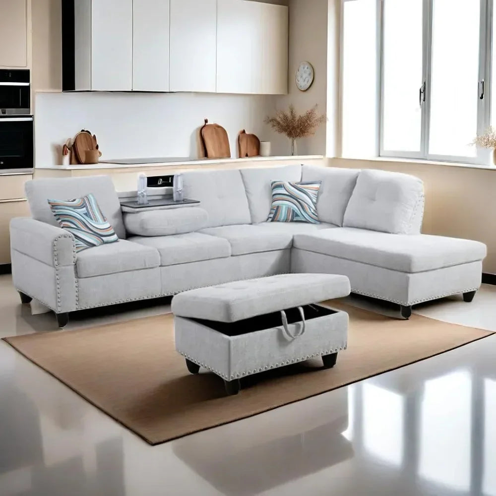 Lounge Sofa with Reversible Cup Holder & Chaise,