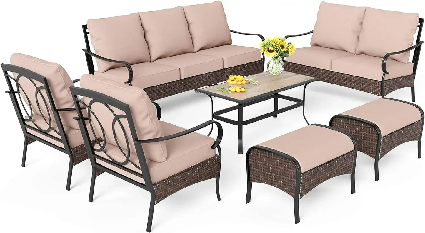 6 Pieces Outdoor Patio Furniture Set with Fire Pit Table,