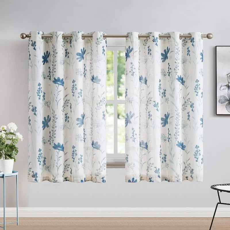 Printed Sheer Curtains Linen Textured for Living Room