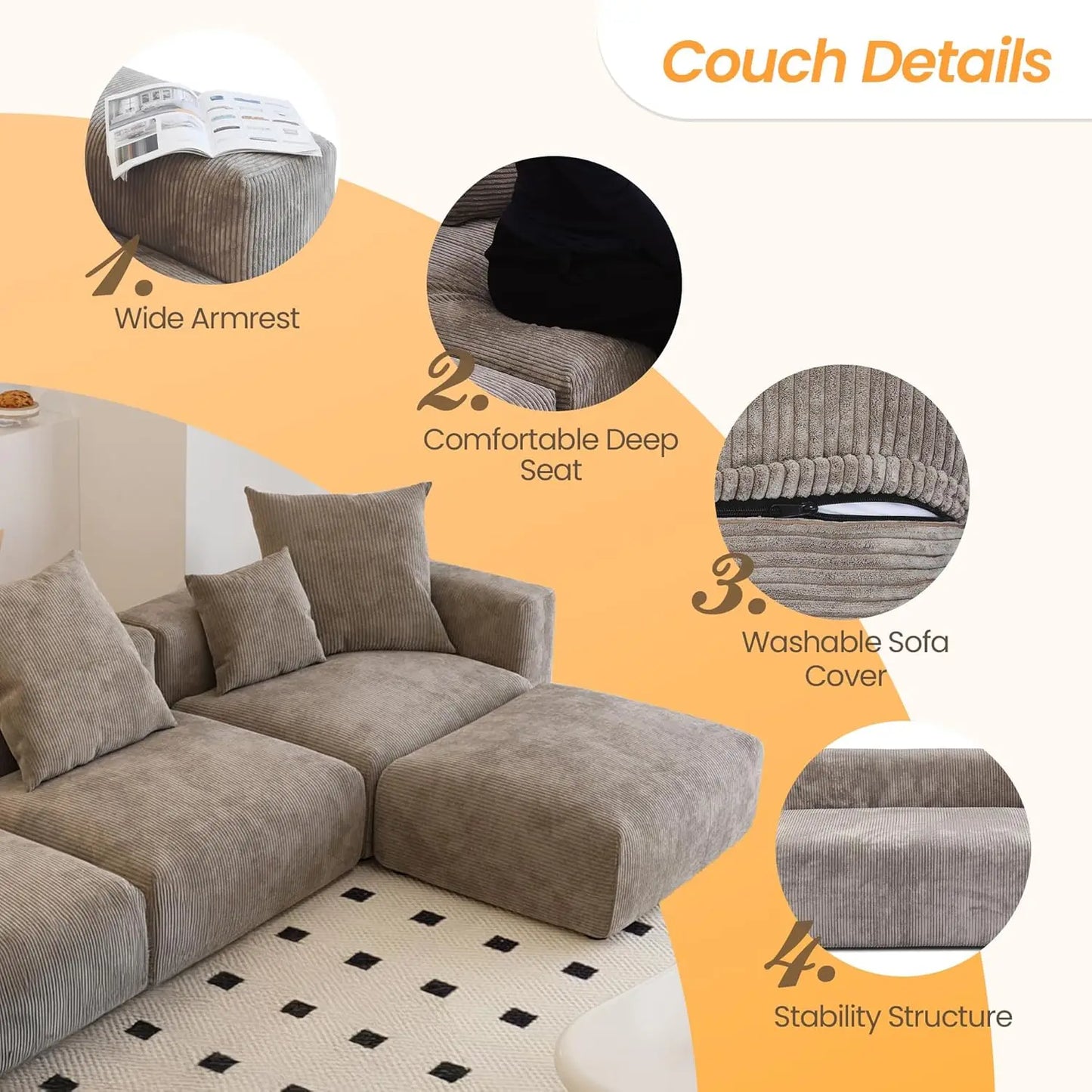 Modern Sectional Couch Sofa,