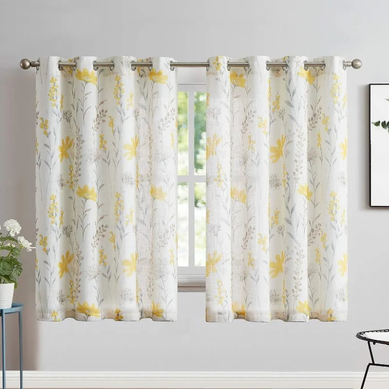 Printed Sheer Curtains Linen Textured for Living Room