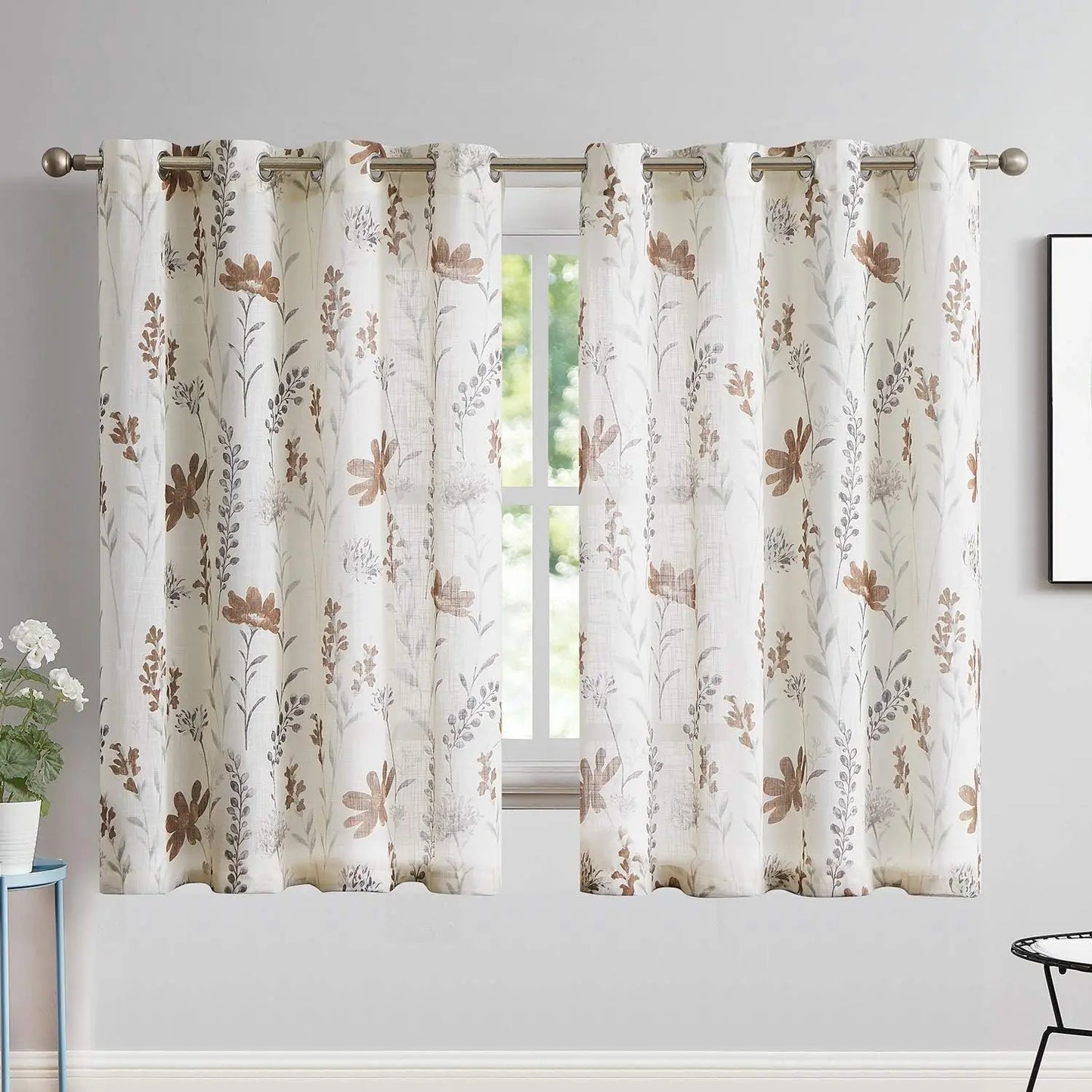 Printed Sheer Curtains Linen Textured for Living Room