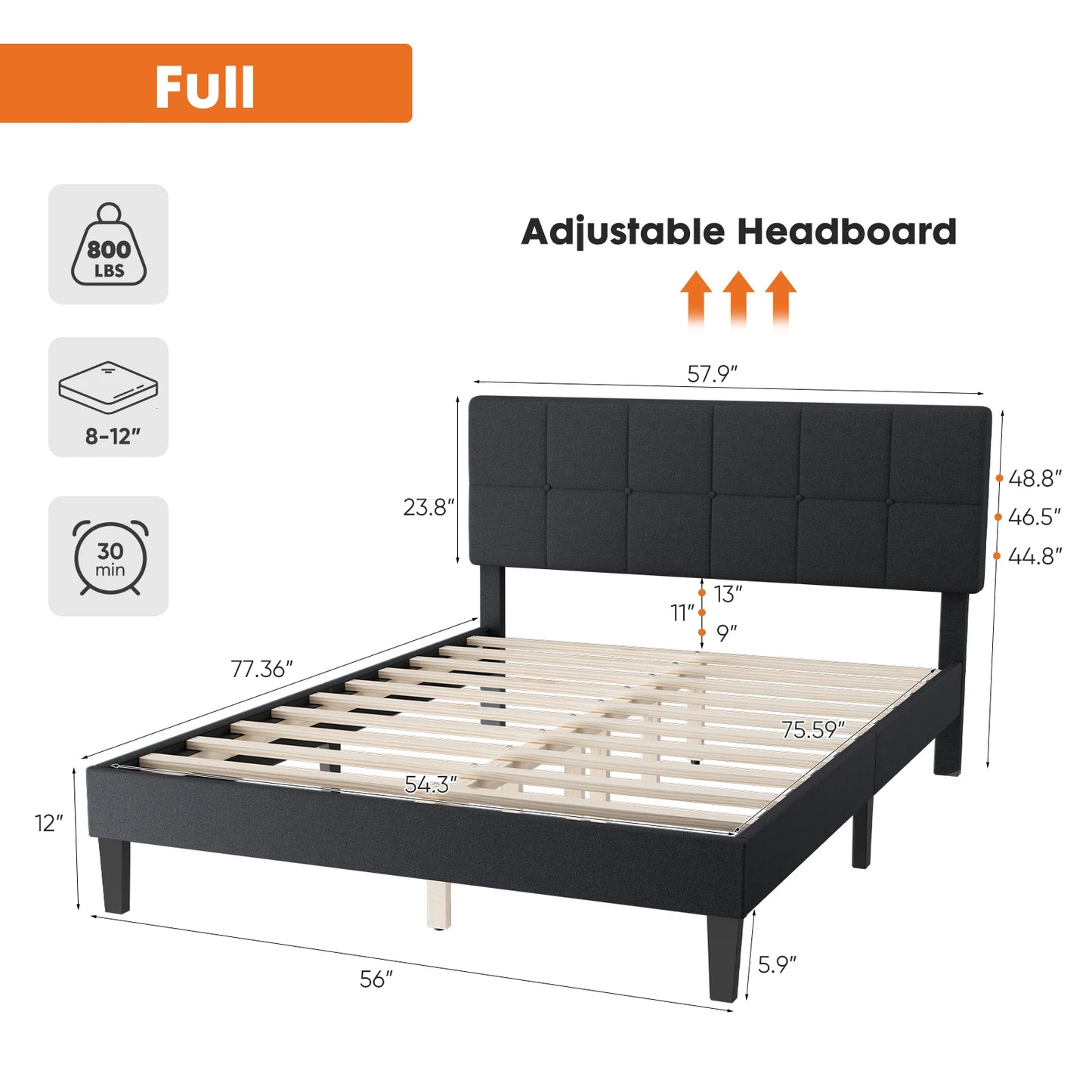 Headboard  with   Wooden Platform Bed Frame