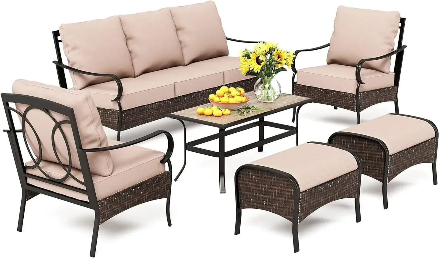 6 Pieces Outdoor Patio Furniture Set with Fire Pit Table,