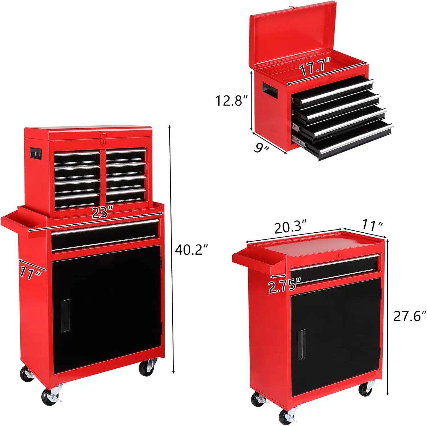 5-Drawer Rolling Tool Chest Storage Cabinet w/Drawers, Wheels, Detachable Top & Adjustable Shelf, Mechanic Tool Organizer Box fo