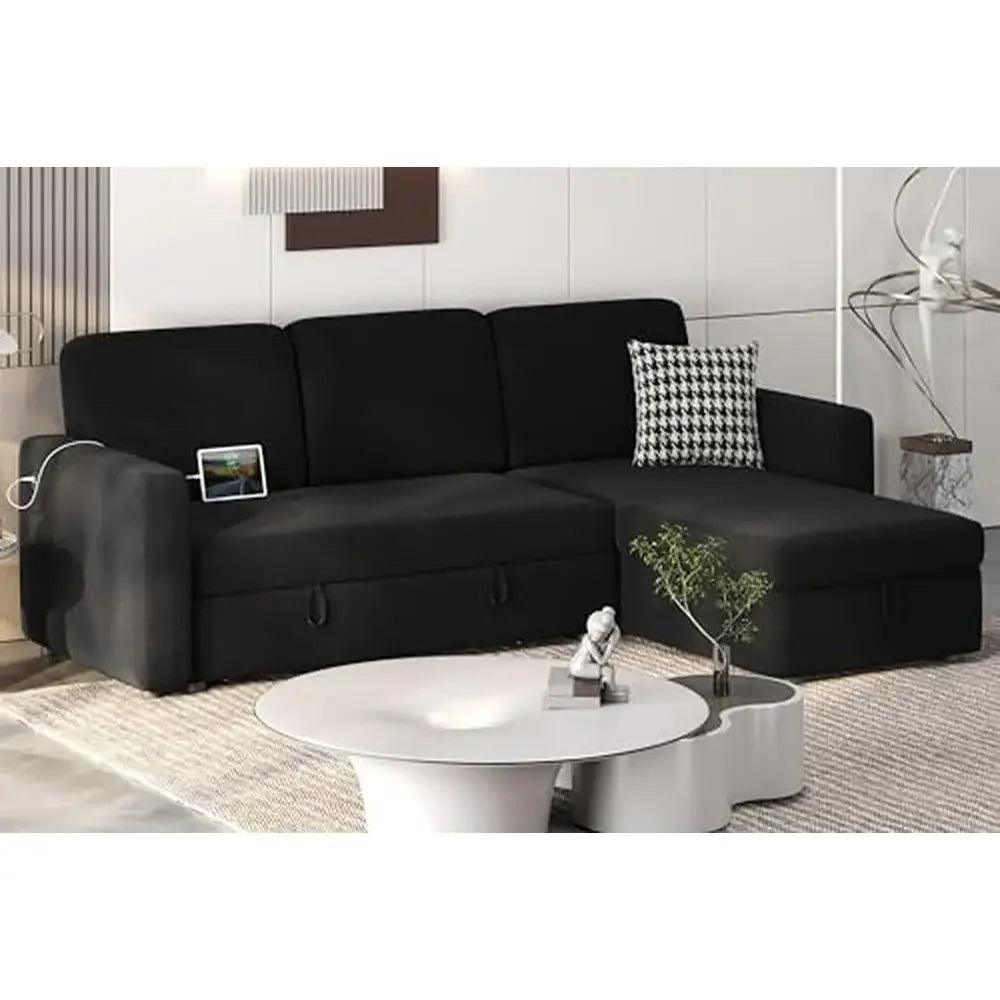 Sectional Sofa Bed with Trundle Reversible Sleeper Couch