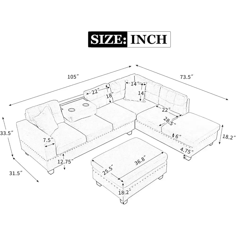 Reversible Sectional Sofa Couch