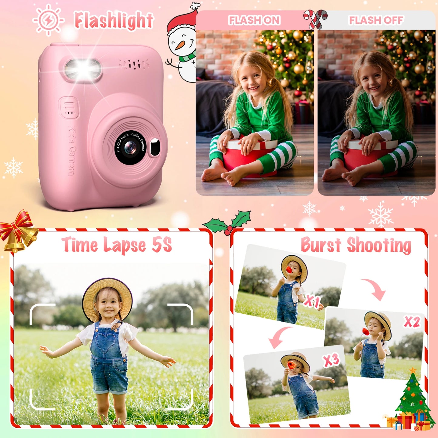 Instant Print Camera for Kids, 3.0" Kids Camera for 6-12 Year, 32MP HD 1080P Digital Camera with 3 Rolls of Printer Paper