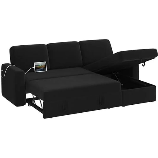 Sectional Sofa Bed with Trundle Reversible Sleeper Couch