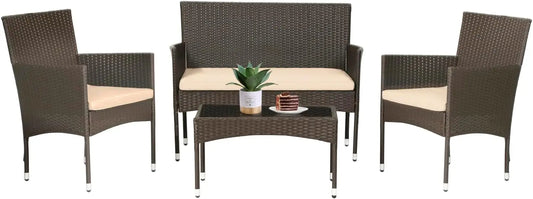 4 Pieces Outdoor Rattan Chair Wicker Sofa