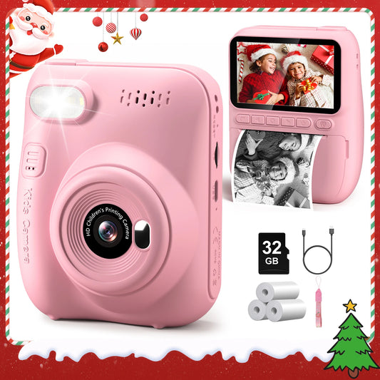 Instant Print Camera for Kids, 3.0" Kids Camera for 6-12 Year, 32MP HD 1080P Digital Camera with 3 Rolls of Printer Paper