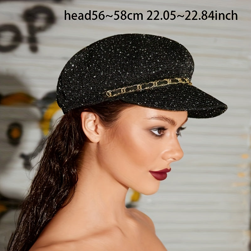 Elegant Chain Black Beret Hats